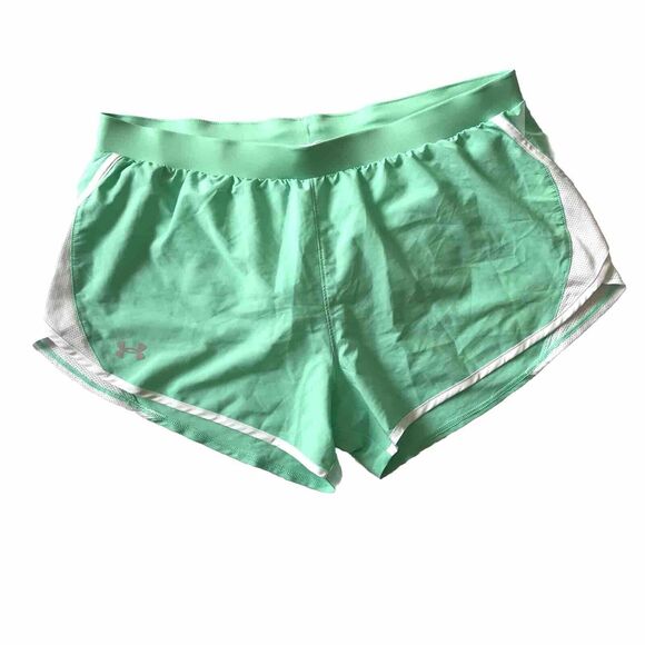 Under Armour Heatgear Shorts Womens Fly By 2.0 Brief Lined Green Loose Sz XL 3” - Picture 1 of 13